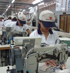 Automotive seat covers manufacturing line at Toyota Boshoku Lao