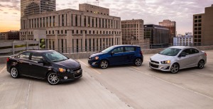 Sonic Dusk (left) and Sonic RS Sedan (right) join the Sonic RS Hatch (center) in 2015. Together, the sedans demonstrate the brandâs commitment to the subcompact segment and to offering younger buyers expressive options at affordable prices.