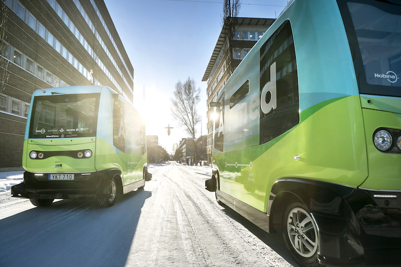 Nobina autonomous shuttle bus in Stockhom, Sweden
