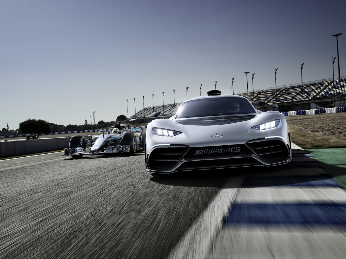 Mercedes Project One Hypercar and a Mercedes Formula One car