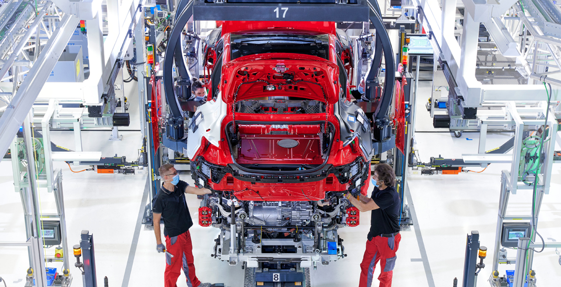 The assembly facility of the Audi e-tron GT at Böllinger Höfe