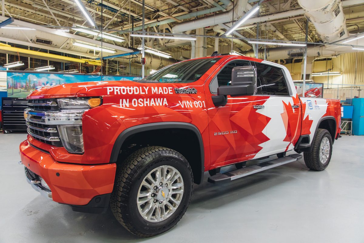 An SUV with Canadian flag paint job