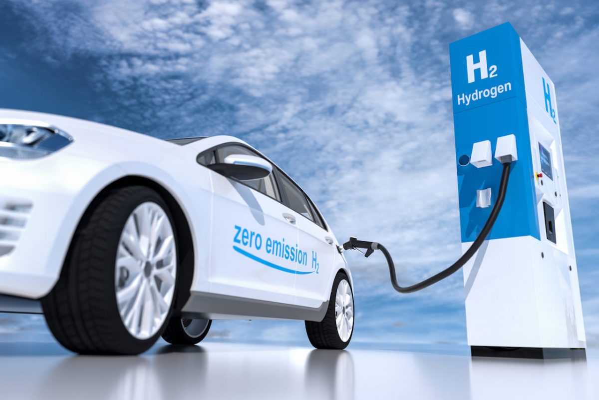 A car being refuelled from a hydrogen station